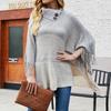 Turtleneck Button Striped Tassel Pullover Knitted Cloak Shawl