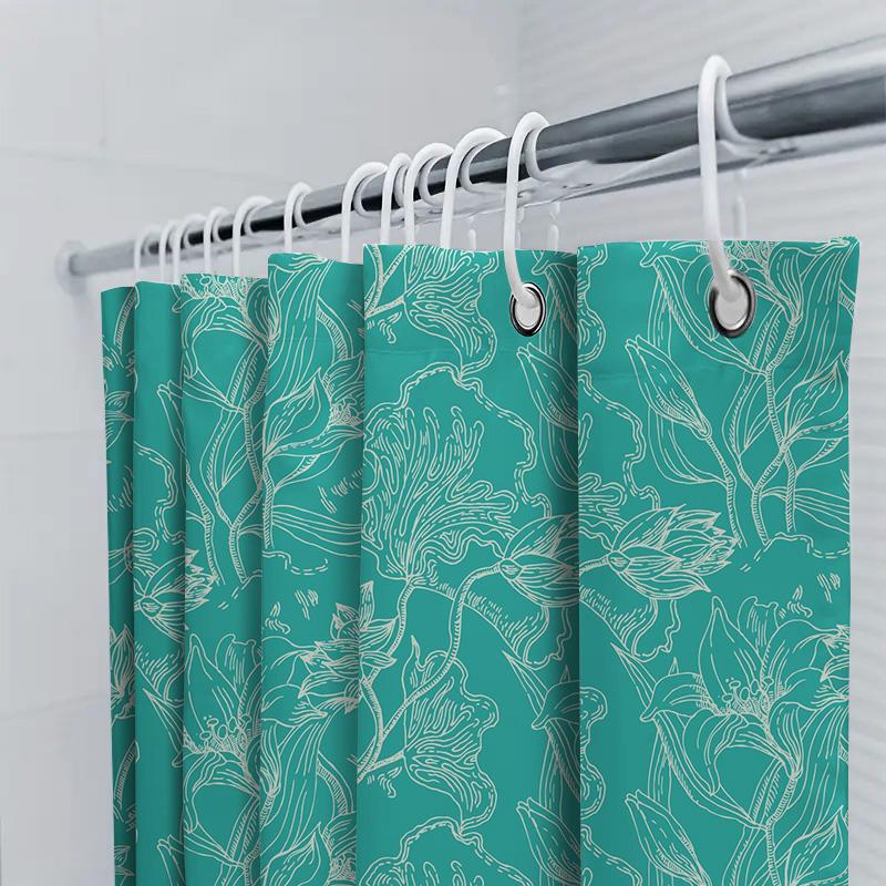 Vintage Style Floral Printed Shower Curtain Made Of Polyester Waterproof Material For Bathroom Decoration Green Color 180X240Cm