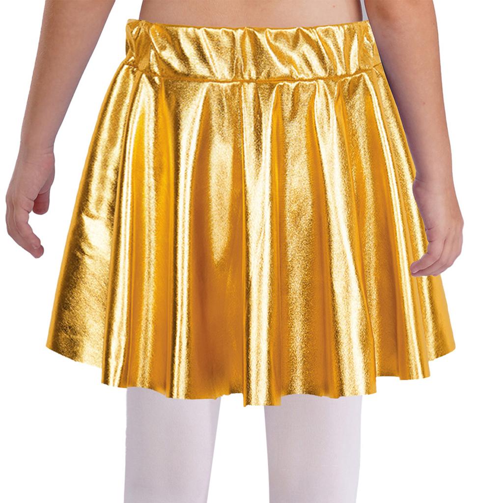 Girls Shiny Bronzing Cloth Style Elastic Waistband Dance Skirt Stylish Performance Costume