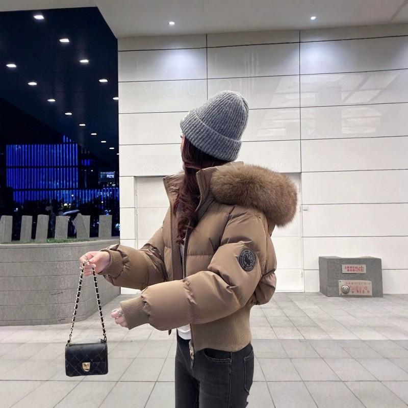 Womens Short Puffer Coat Hooded Fur Trim Winter Warm Slim Fit Cotton Jacket