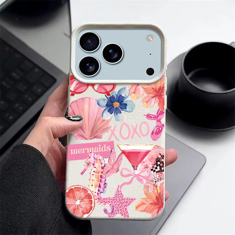Розовый Чехол с Мультяшным Цветочным Рисунком для iPhone 17 Pro Max iPhone 16 Pro Max 15 14 13 12 11 16E Air Роскошная Силиконовая Крышка с Текстурой Кожи