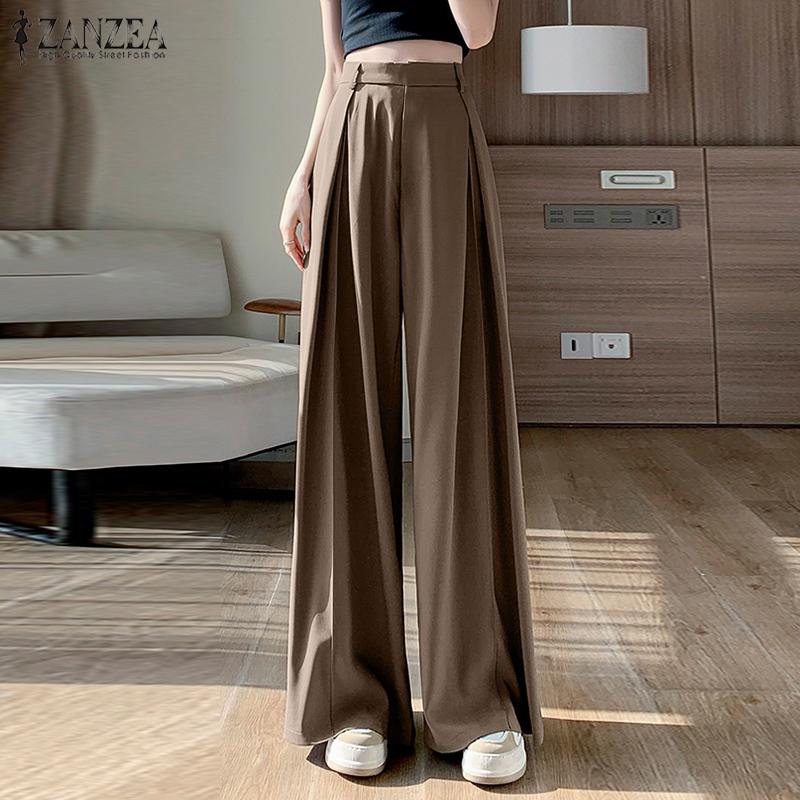 ZANZEA Женские повседневные брюки с эластичной резинкой на спине и широкими штанинами