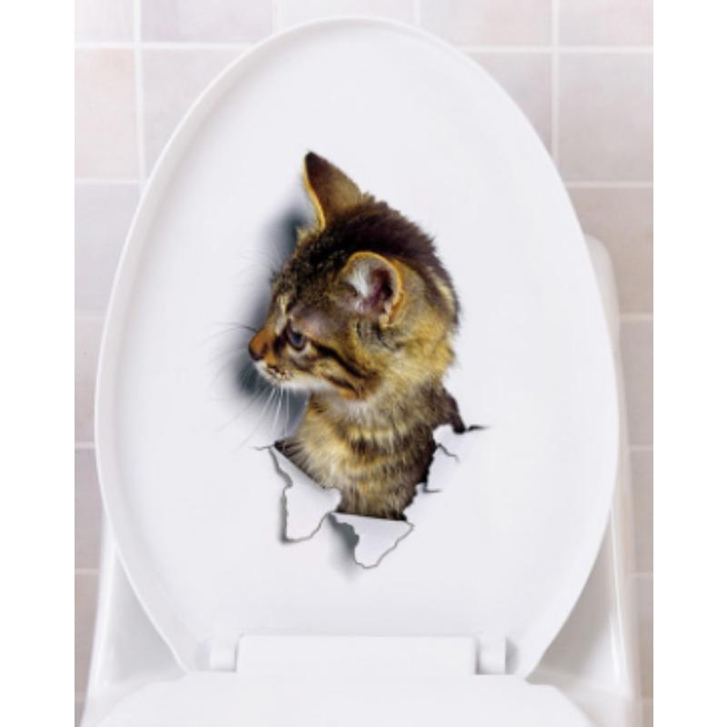 Креативная реалистичная 3D наклейка на унитаз с милым котом Vision, забавная наклейка с изображением животных для ванной комнаты, декор крышки унитаза, самоклеящаяся ПВХ, водонепроницаемая картина
