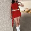 Y2k Women Sexy Skirt Two Piece Set Summer Jacquard Flower Ruffles Mini Fashion Crop Tops and Wrap Skirt Suit Club Streetwear