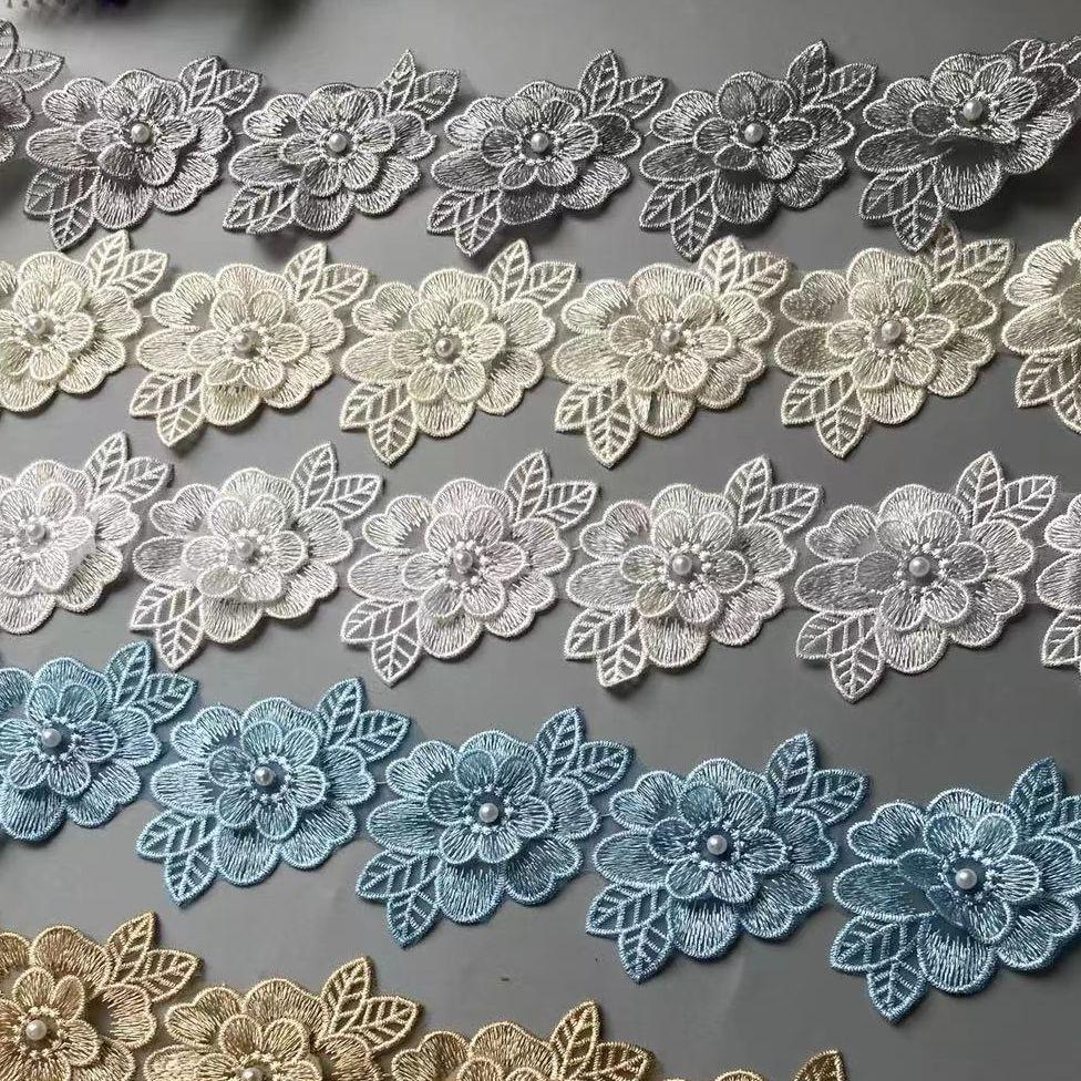 10x жемчужный цветок, двухслойные крылья, вышитая кружевная бейка, вязаная лента, цветочная аппликация, нашивки, платье, ткань, швейное ремесло, 9 см