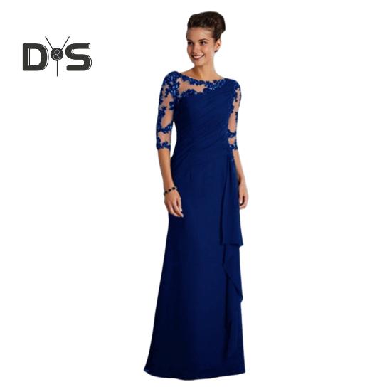 Women Evening Dress See-through Mesh Patchwork Half Sleeves Slim Fit Floral Embroidery Ruffle Pleated Full Length Prom Party Maxi Dress