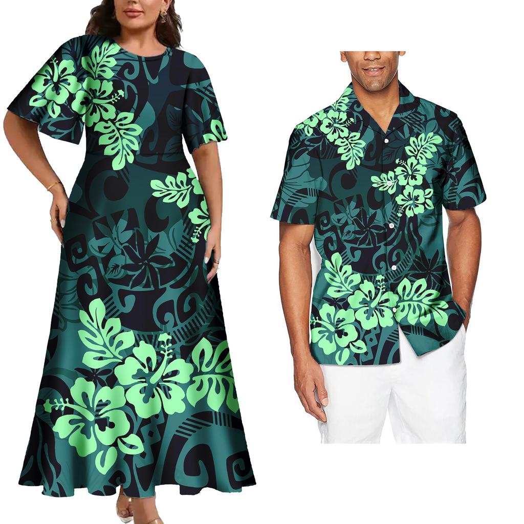 Couple Matching Outfits Women Two Piece Set Evening Dresses Match Man Shirts Customized Polynesian Samoa Tribal Couple Outfits