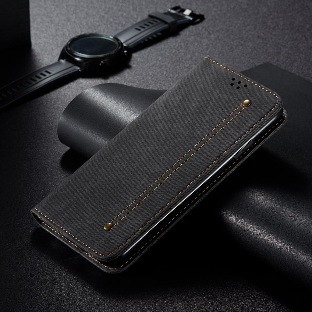 For Motorola Moto G35 5G Case Jeans Cloth Texture Anti-Scratch Leather Stand Phone Cover