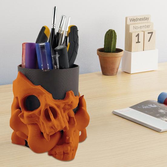 Подставка для ручек в виде черепа, держатель для кистей для макияжа, держатель для хранения в ванной, органайзер для стола в виде скелета для ключей, косметических инструментов, украшения на Хэллоуин