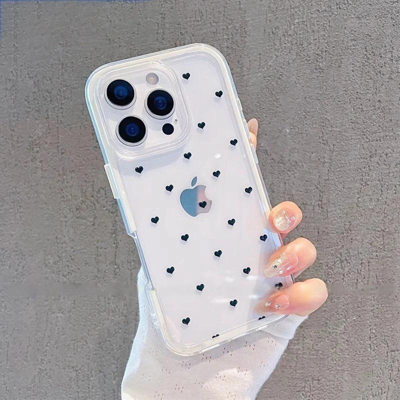 Черный чехол на весь экран с маленьким сердцем, подходит для iPhone 17 Pro, чехол-книжка 2-в-1, Apple 16, цветной край 14/15, набор 13