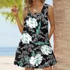 Женское модное повседневное платье без рукавов с квадратным вырезом, плиссированное платье-майка, пляжные платья с принтом