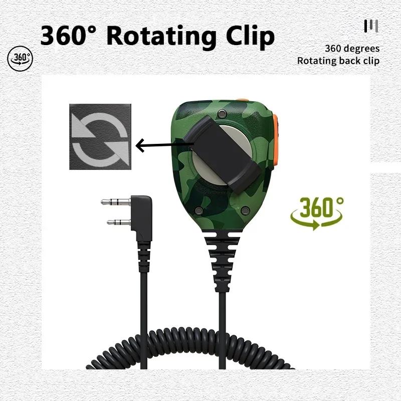 Baofeng UV-5R PTT Microphone Waterproof Camo Walkie Talkie Speaker Radio Mic 2-Pin Kenwood Type Handheld Mic For Quansheng UV-K5