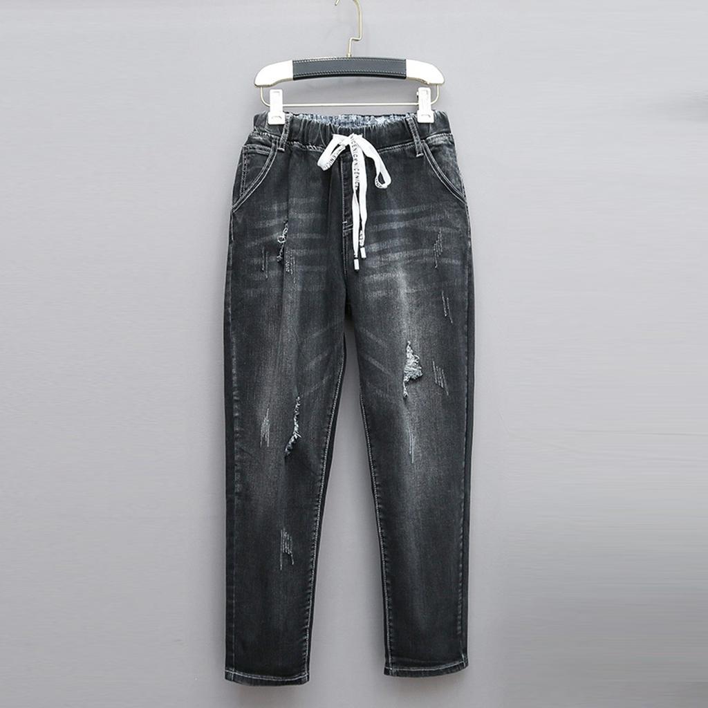 Женские брюки большого размера, эластичные джинсы, свободные полуэластичные брюки