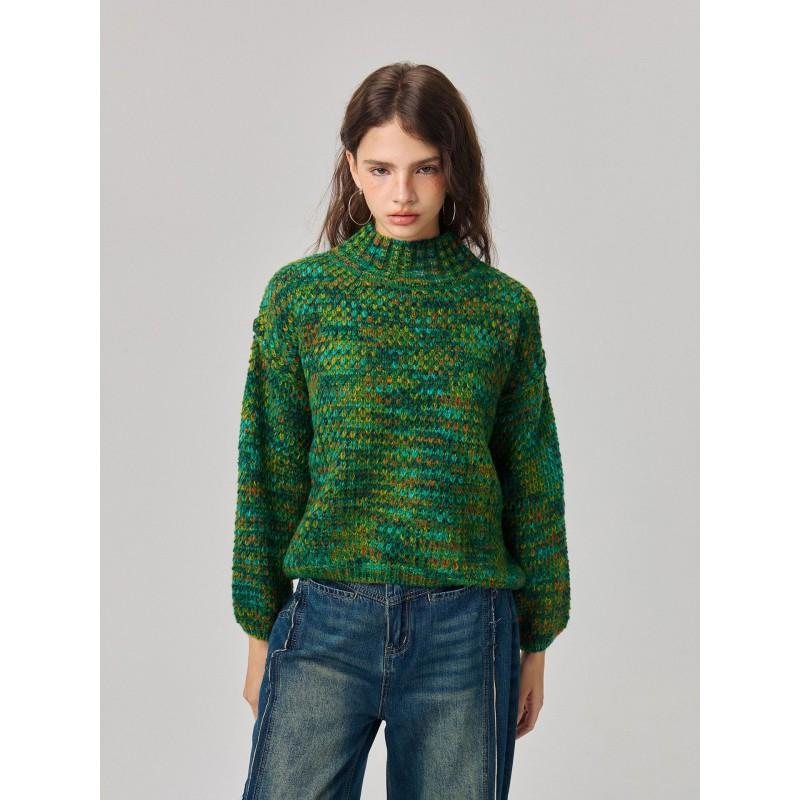 Camouflage Knit Sweater Womens Loose Fit Half Turtleneck Pullover Long Sleeve Streetwear 2025