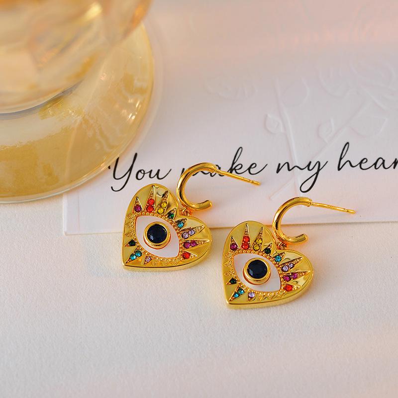 2024 Роскошный цирконовый набор украшений «Сердце сглаза» – Красочное колье и серьги для женщин