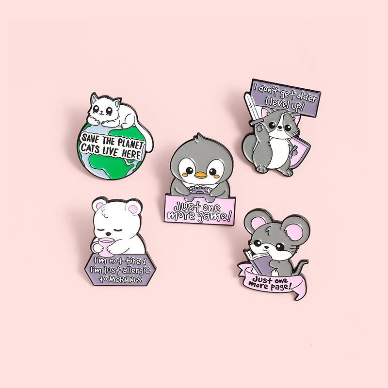 Cute Cartoon Animal Brooches Featuring Adorable Cats Penguins And Polar Bears For Unique Style