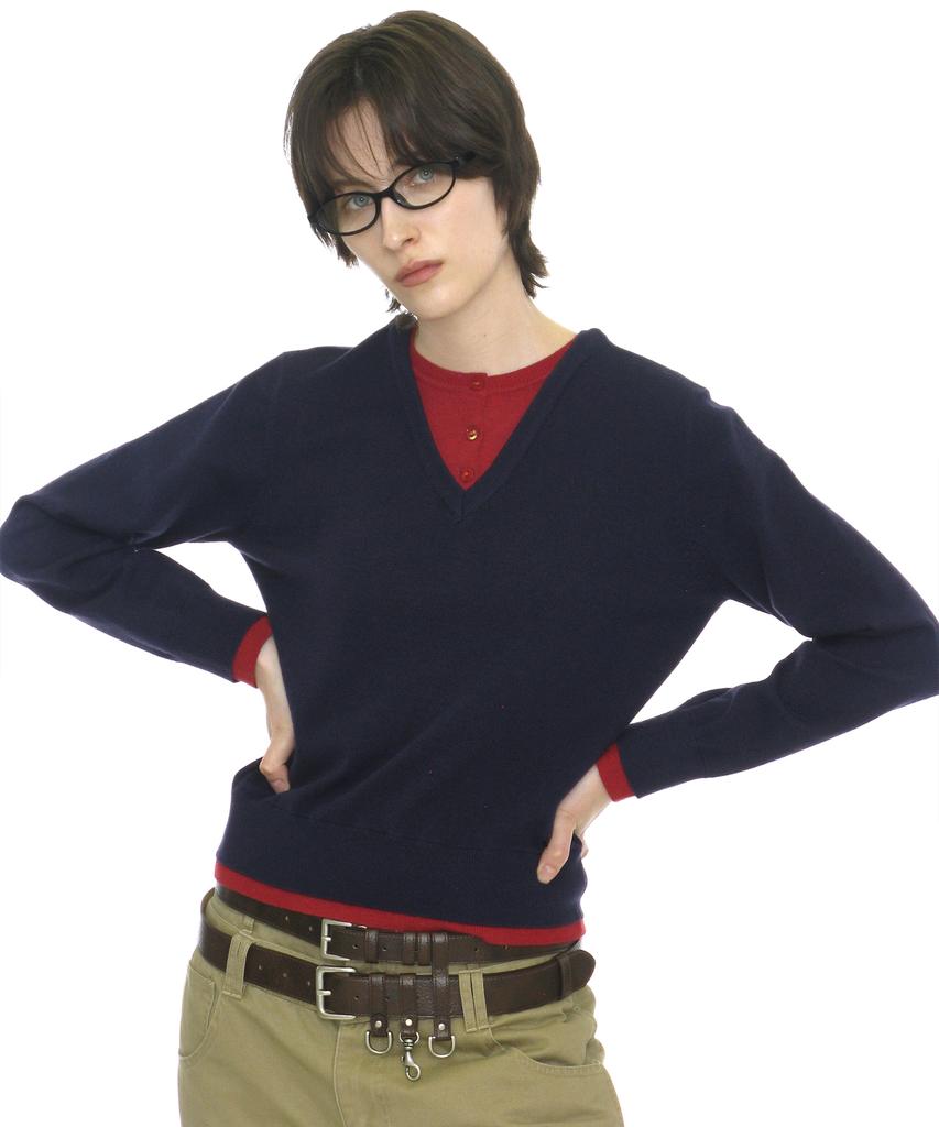 PARTIMENTO WOMEN Colorblock Double Layered Knit Sweater_Navy