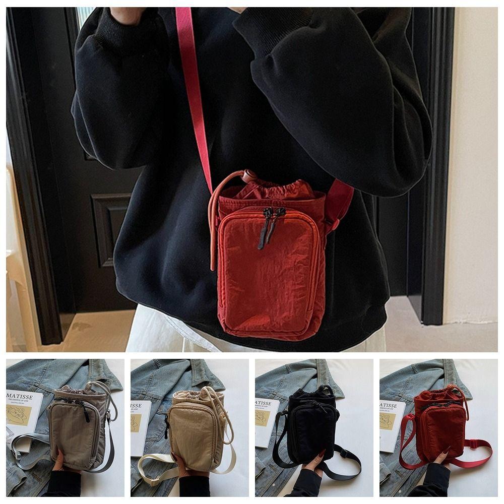 Canvas Crossbody Mobile Phone Bag Solid Color Water Cup Bag Shoulder Water Bottle Bag Mobile Phone