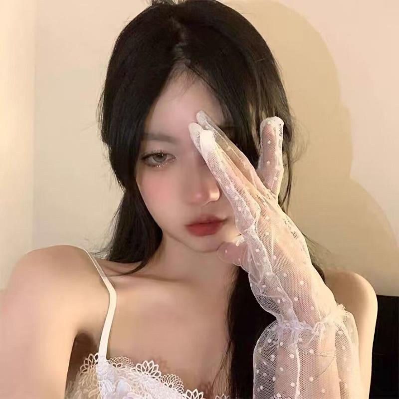 Black Silk Mesh Wedding Lace Gloves for Women's Evening Dress, Wedding Veil, Pure Erotic and Sexy Photo Sleeve, Sleeveless Dress