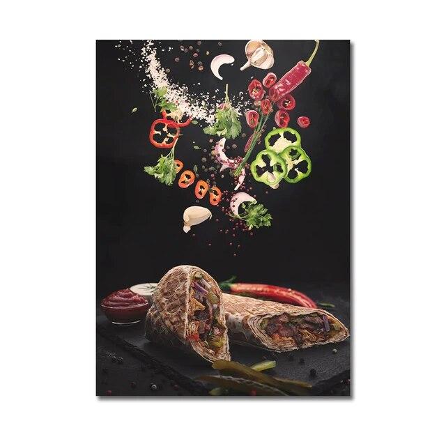Кухня плакат пицца стейк салат гамбургер буррито фотографии ресторан настенная живопись печать западная кухня холст картина без рамки