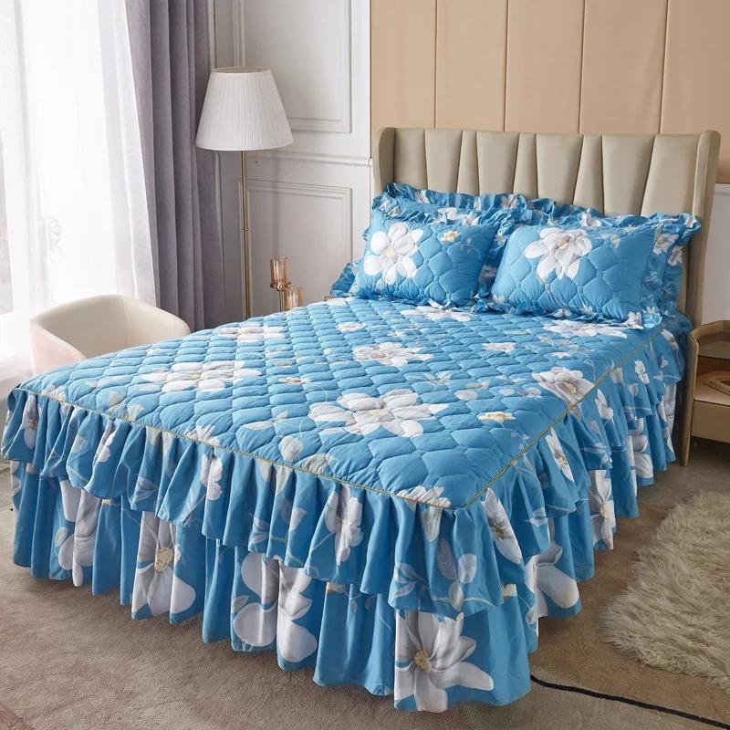 Утолщенная стеганая юбка-кровать, наволочка с цветочным узором, противоскользящее износостойкое покрывало, домашнее постельное белье, защитный чехол для матраса