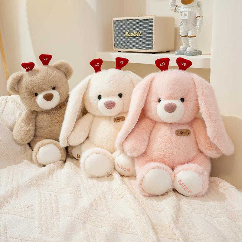 Cartoon Stuffed Bear / Bunny Plush Doll Cute Animals Rabbit Soft Baby Accompany Sleeping Pillow Girls Kids Xmas Birthday Gift