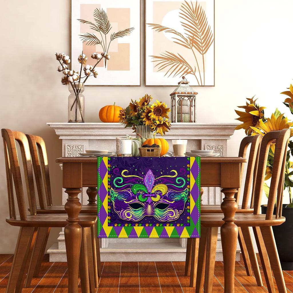 Mardi Gras Table Runner New Orleans Brazi Carnival Tablecloth Fat Tuesday Mardi Gras Decorations and Supplies for Home Kitchen Table-13×72''