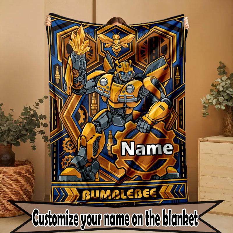 Custom Name Personalized Bumblebee Print Blanket, Home Decor, Bedroom, Sofa, Camping, Couch, Gifts for Birthday Christmas