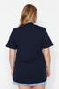 Women's Style Plus Size White Navy Blue Ribbed Collar Boyfriend Knitted T-shirt