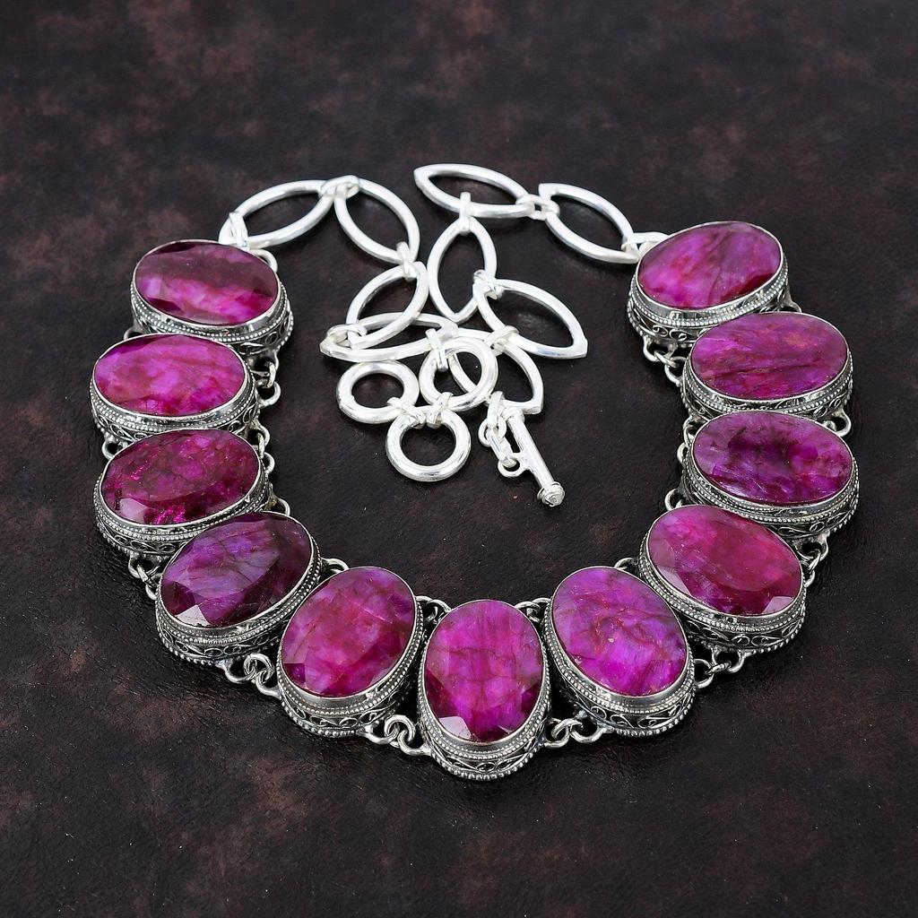 Ожерелье с граненым кашмирским рубином, винтажное ожерелье из драгоценного камня, ожерелье из стерлингового серебра 925 пробы, регулируемое ожерелье-цепочка, ювелирное изделие ручной работы, подарок для мамы