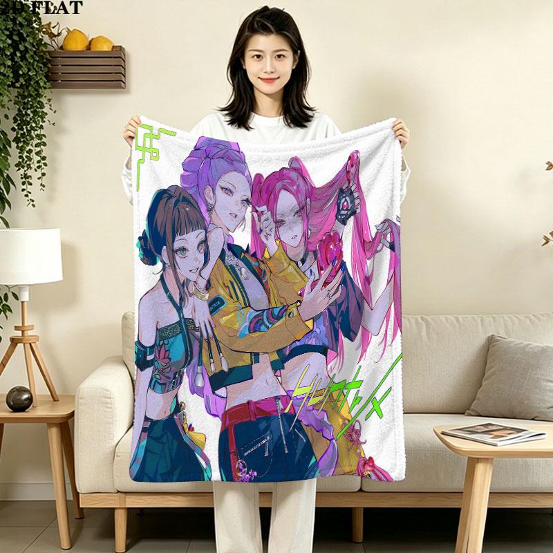 1PC Kpop Demon Hunters Patterned Flannel Blanket Suitable For All Seasons For Home Decor Warmth And Comfort Gifts Holiday Present