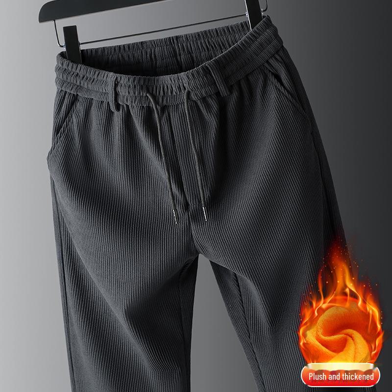 Вельветовые мужские брюки-стрейч с высокой талией: Плотные, свободные, прямые брюки на осень/зиму