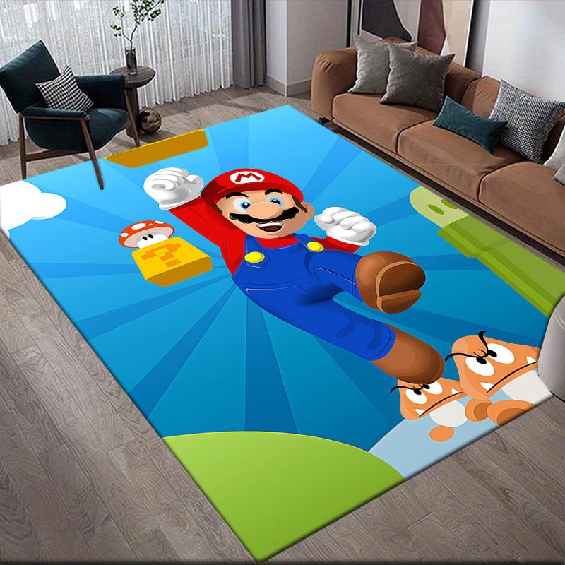 Super Mario Chibi Version Anti-Slip Floor Mat, Rectangular Carpet for Home Game Room & Living Space