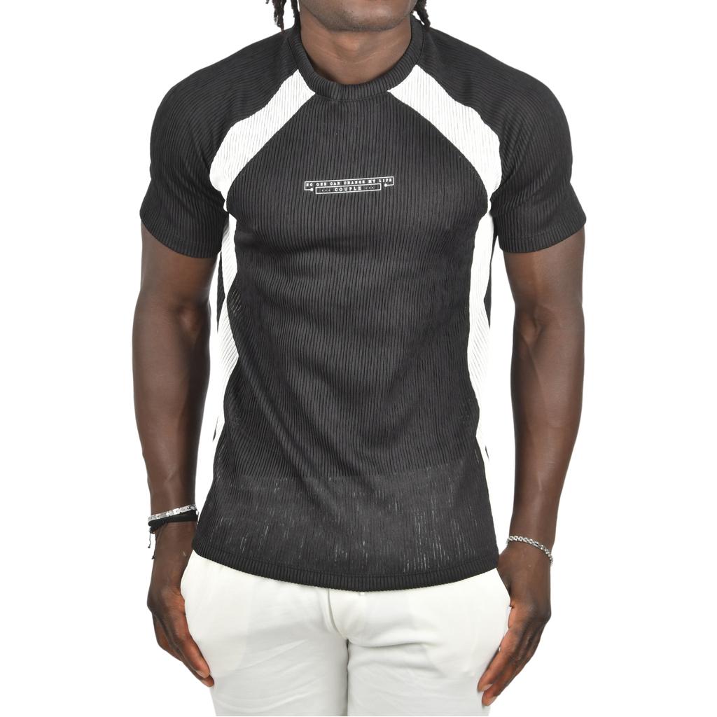 Облегающая футболка DeepSEA из лайкры в рубчик с боковыми полосками и надписью спереди 2403231