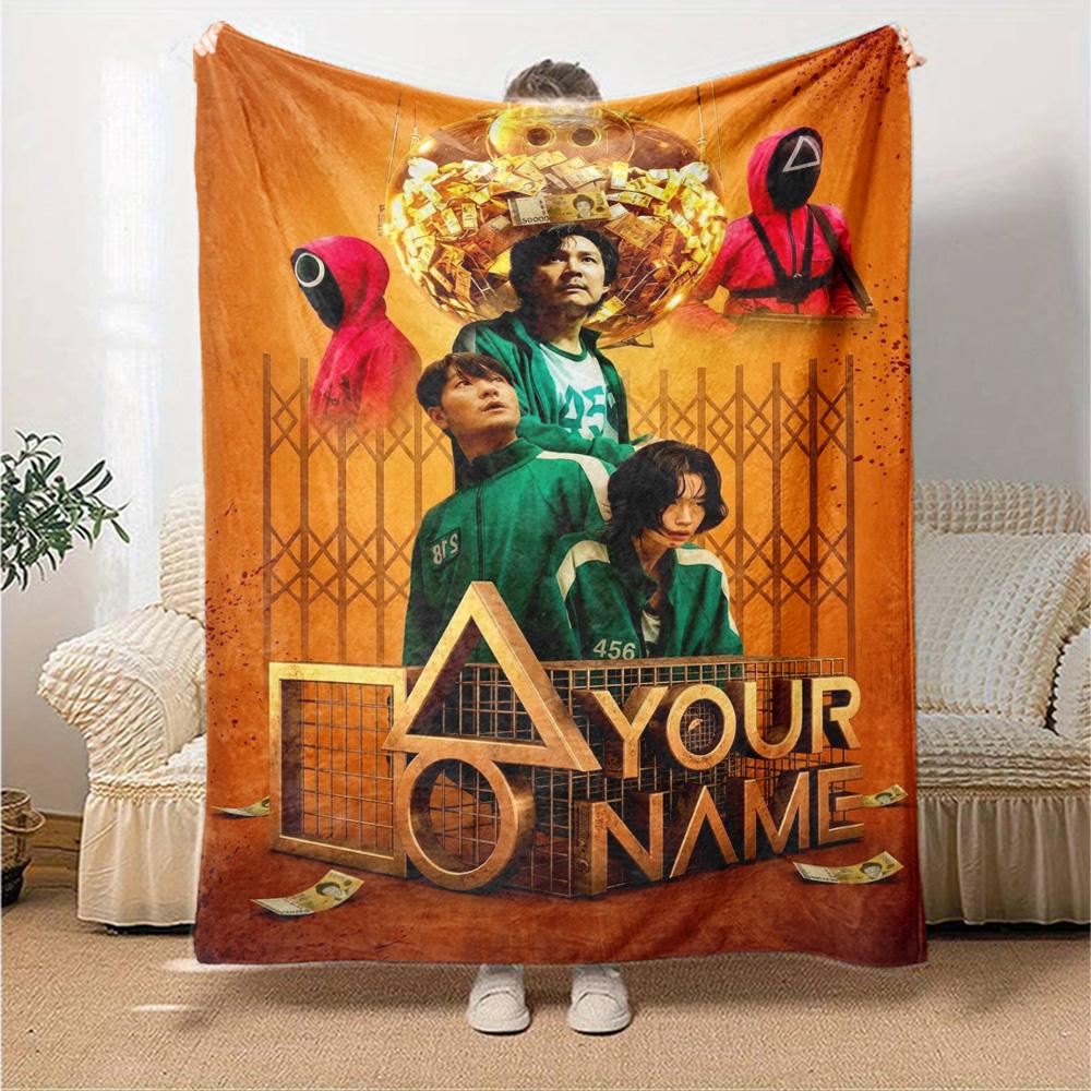 Name Custom Squid Game Poster Print Flannel Blanket High Quality Warm Comfortable Cover for All Seasons Perfect for Gifts Home Decor