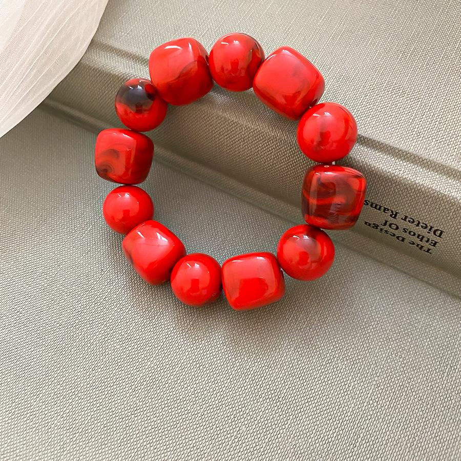 Irregular Imitation Marble Oval Acrylic Beads Bracelets Smudging Elastic Beaded Strand Bracelet Bangles Trendy Stack Jewelry D