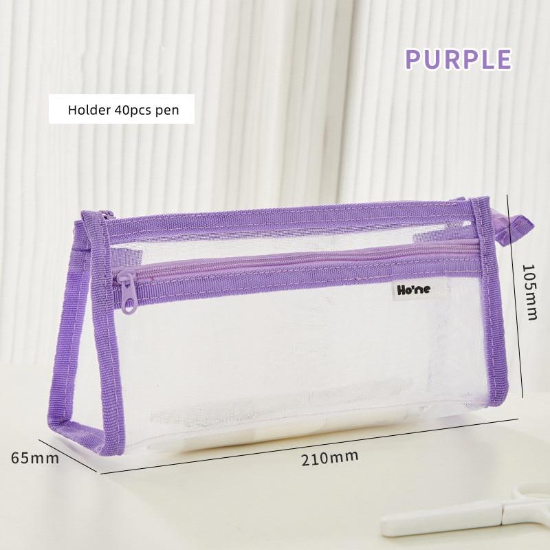 Large Capacity Simple Color Pencil Case Student Exam Series Hand Account Net Yarn Transparent Stationery Storage Supplies Bag