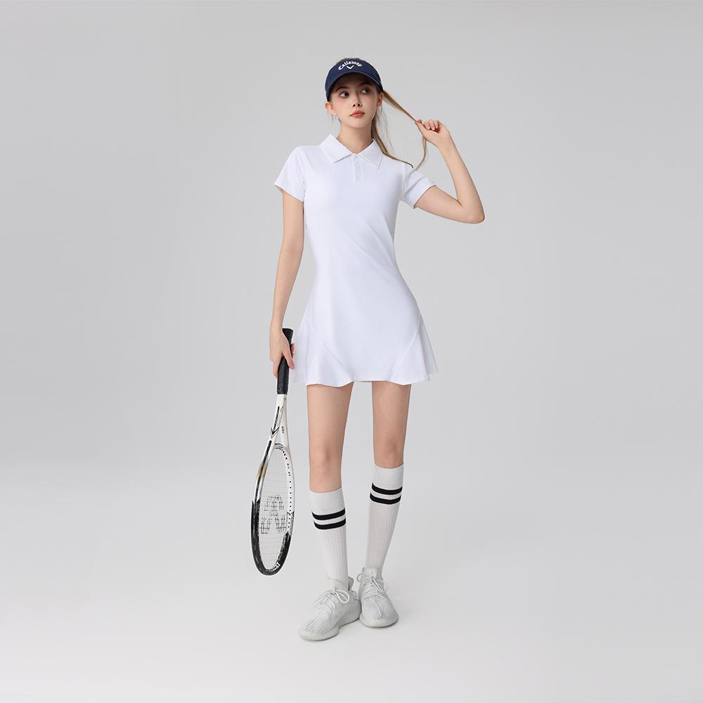 Женское платье-поло для тенниса и гольфа Bingse с нагрудными вкладышами и шортами - Приталенный крой, короткий рукав
