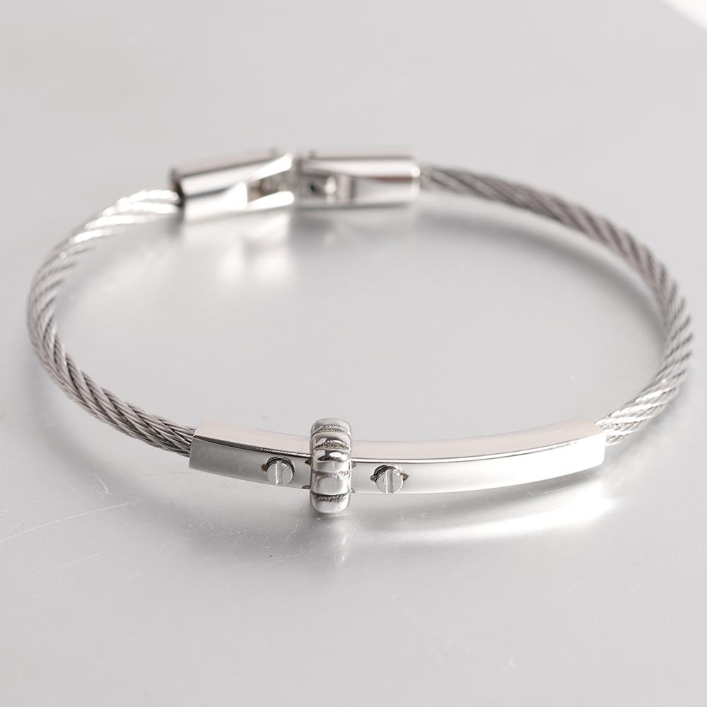 Trendy Braided Wire Bracelet with Metal Bar Accent Durable Magnetic Lock Jewelry for Men & Women