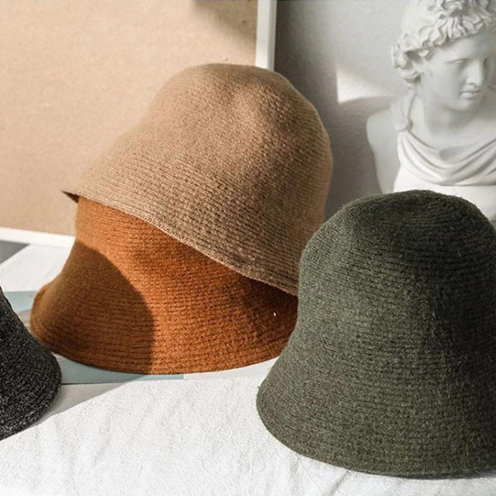 Fashion Women Winter Knitted Thicken Autumn Bucket Hat Warm Hats Felt Wool Hat Fishing Cap