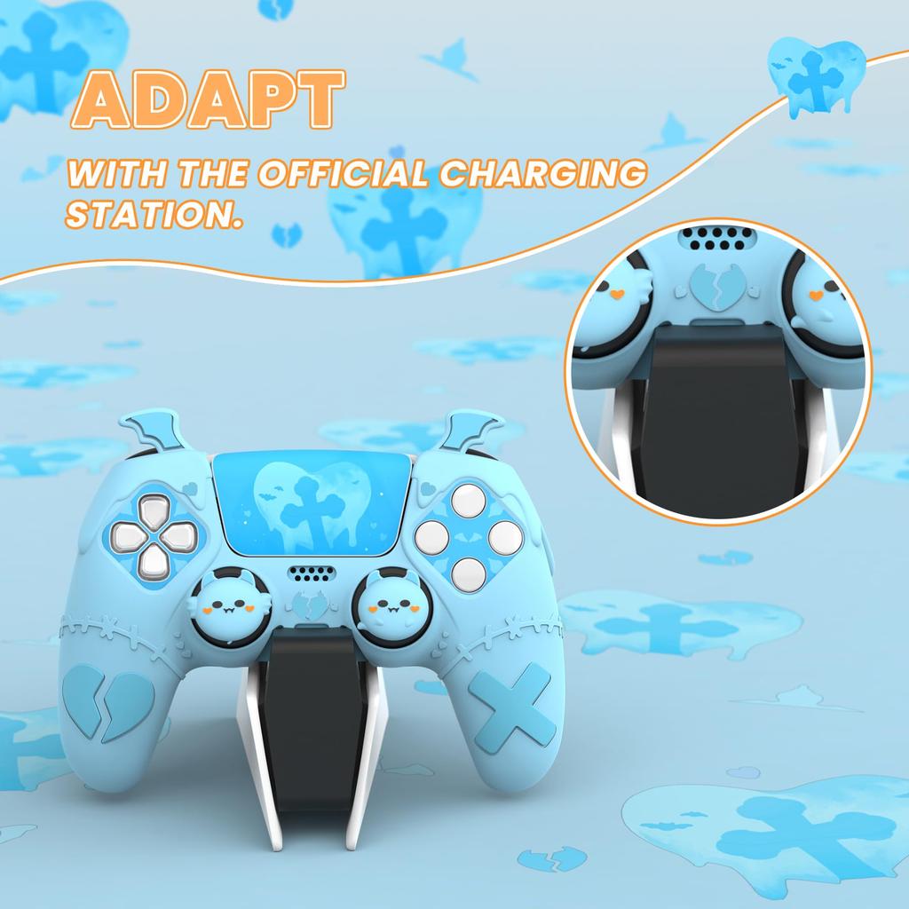 PlayVital Gothic Imp Cute Protective Cover for Ps5 4 Thumb Grip Caps and 6 Stickers Grip Cover for Ps5 Compatible with Official Ps5 Charging Station
