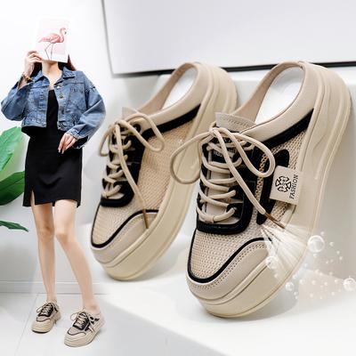 Женские полутапочки с закрытым носком, уличная обувь, новые летние повседневные женские белые туфли без шнуровки, 6912