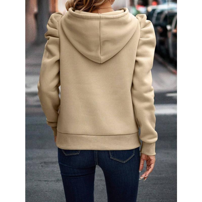 Women's Autumn and Winter Lapel Hooded Solid Colour Long Sleeve Casual Sweatshirt
