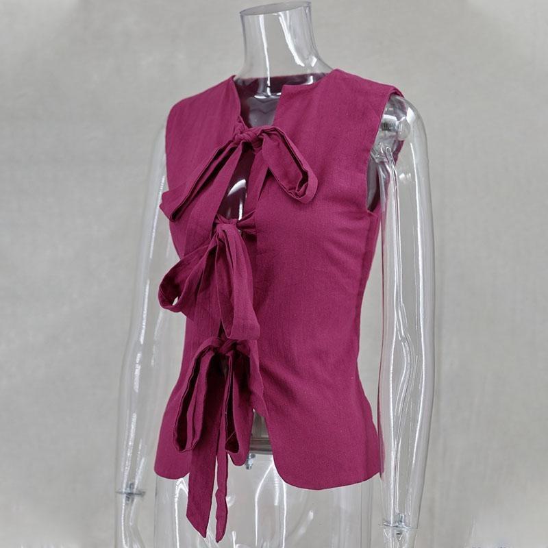 Летние сексуальные рубашки с открытой спиной на шнуровке для женщин, пляжные тонкие рукава с глубоким V-образным вырезом и бантом, укороченный топ с бантом, популярные уличные повседневные топы с вырезами