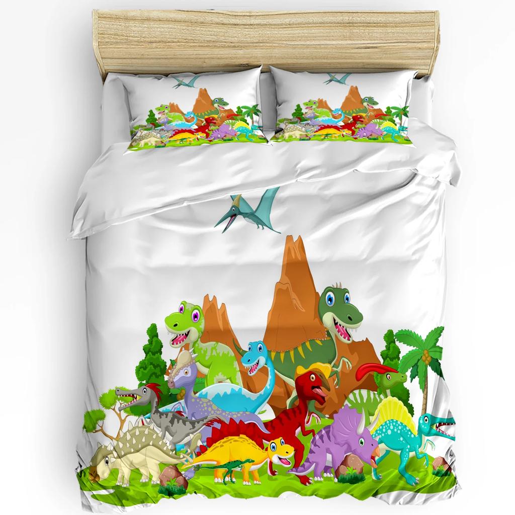 Cartoon Dinosaur Duvet Cover with Pillow Case Custom 3pcs Bedding Set Quilt Cover Double Bed Home Textile