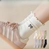 Female Spring and Autumn Embroidery Bow Wooden Ear Edge Boneless Drum Pile Pile Cotton Socks