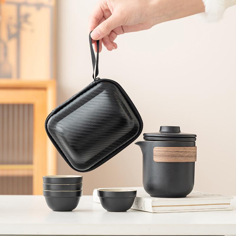 Coarse pottery big words and simple travel tea set custom kung fu tea set Kuaike cup business travel company commemoration