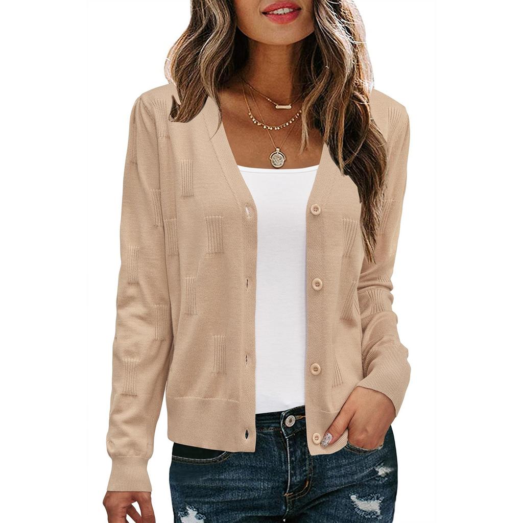 Женский повседневный модный короткий кардиган, повседневный топ с длинным рукавом, однотонный