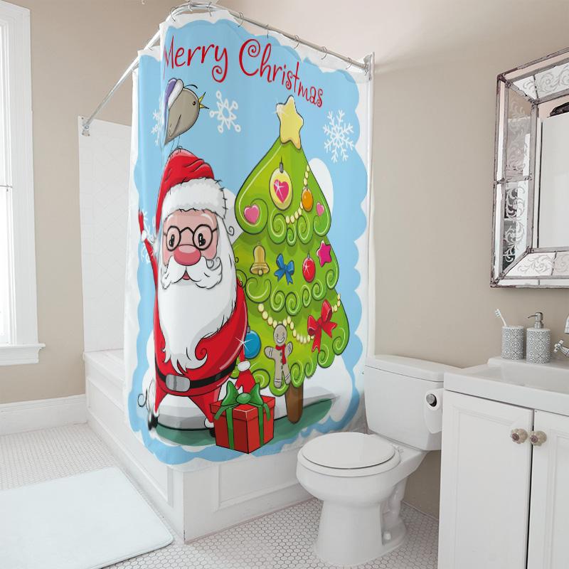 TU Christmas Shower Curtain Santa Claus Festive Holiday Bathroom Decor Waterproof Fabric Xmas Pattern Home Decor Gift Idea