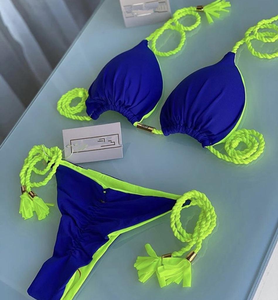 Европейский и американский купальник сексуальный треугольный мешок женский раздельный однотонный сексуальный многоцветный плетеный веревочный бикини